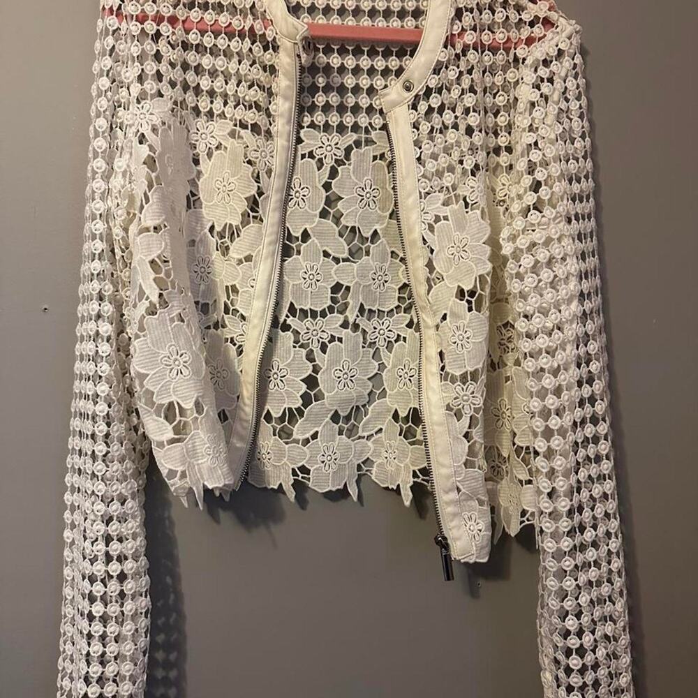 Gaby & Eden Lace Jacket Womens Cream / white Floral Crochet Openwork Boho bridal